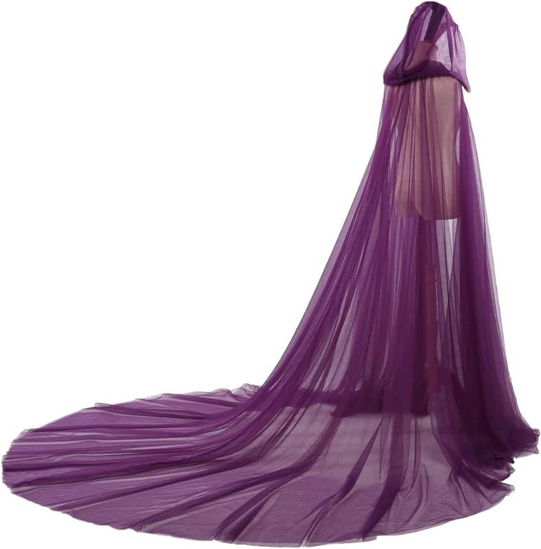 BLESSUME Women Wedding Tulle Cape Hooded Elf Cloak Bridal Dress Robe with Long Train Clolorful Minimalist 2024